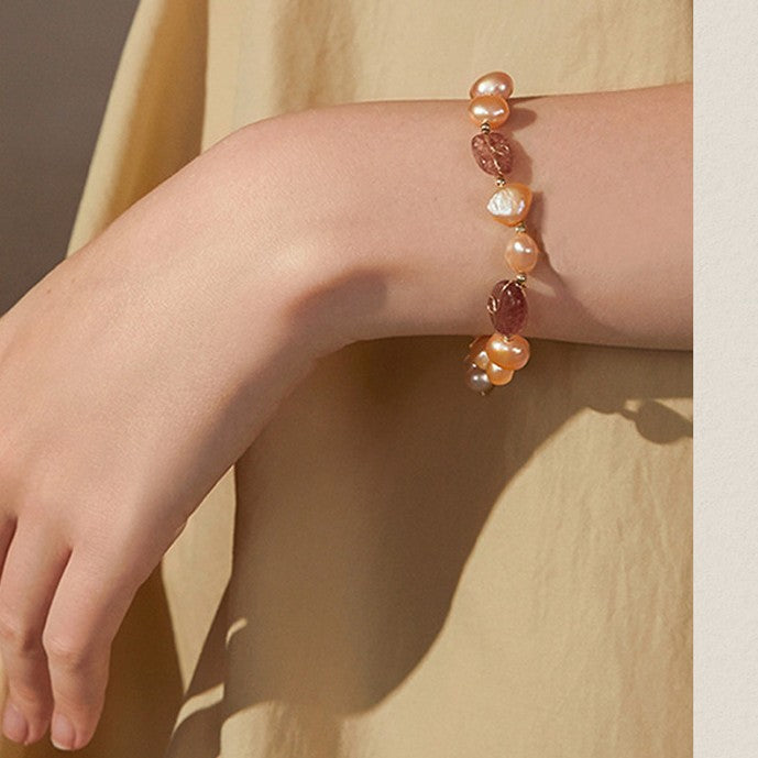 Strawberry Quartz & Pearl Bracelet – Blush Harmony
