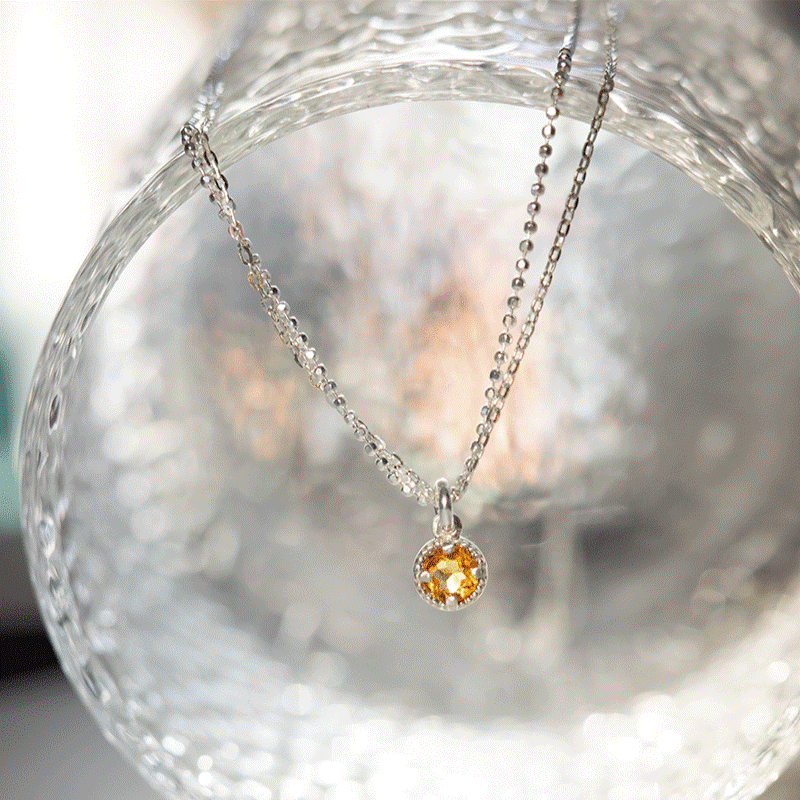 Citrine Double Chain Necklace - Sun Drop