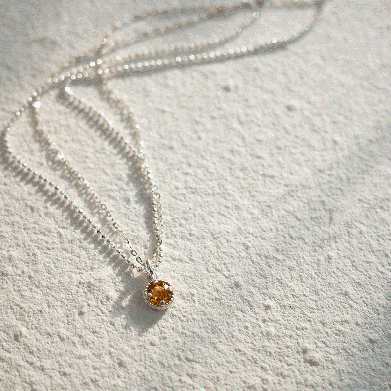 Citrine Double Chain Necklace - Sun Drop
