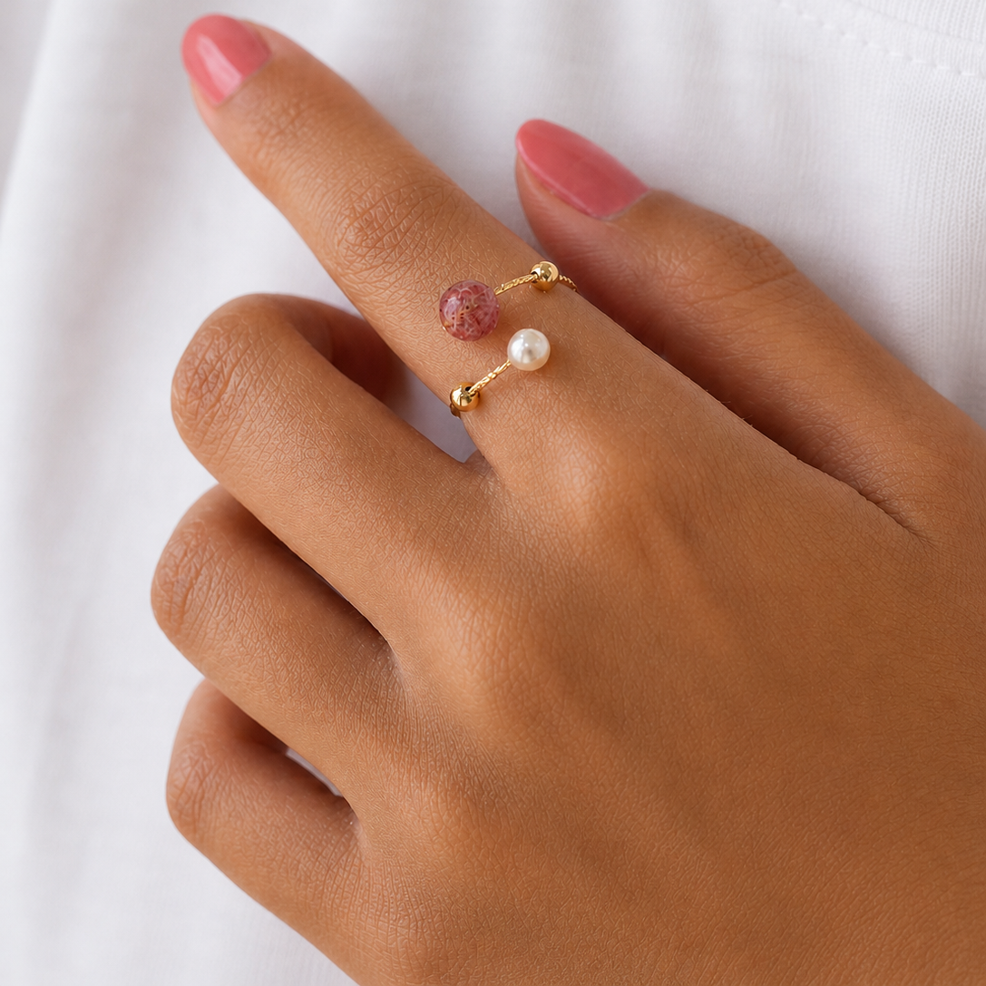 Rose Quartz & Pearl ring - Blush Harmony