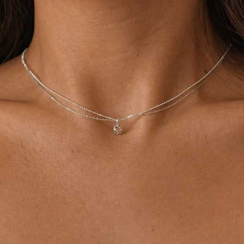 Citrine Double Chain Necklace - Sun Drop
