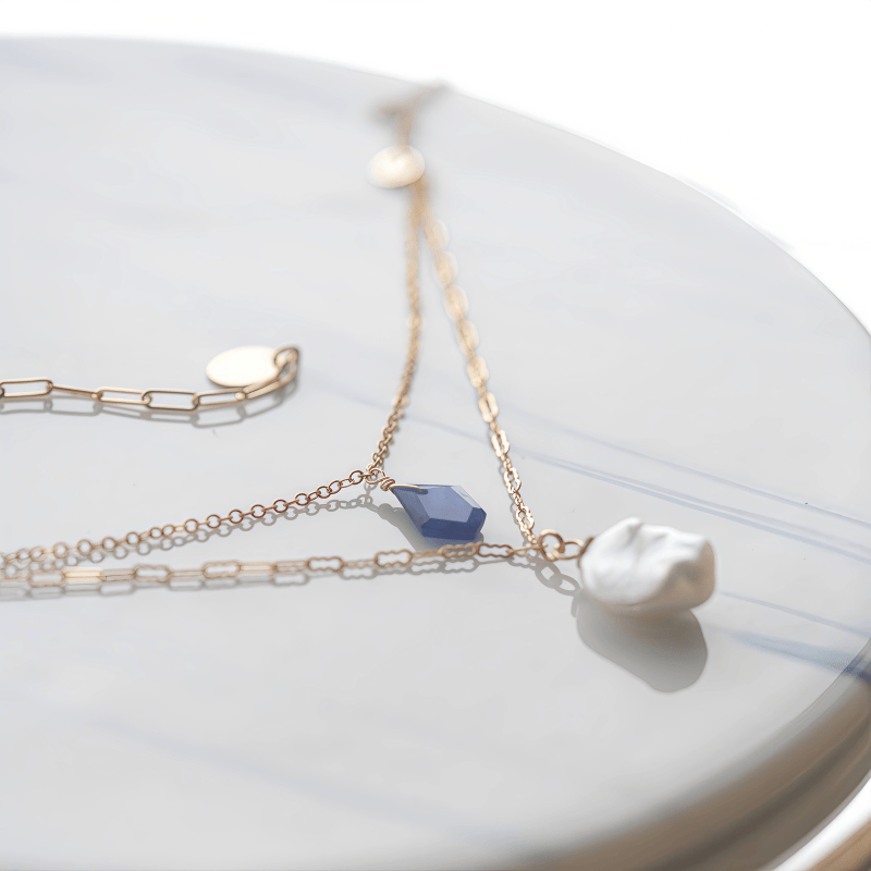 Blue Sapphire & pearl necklace - Ocean Grace