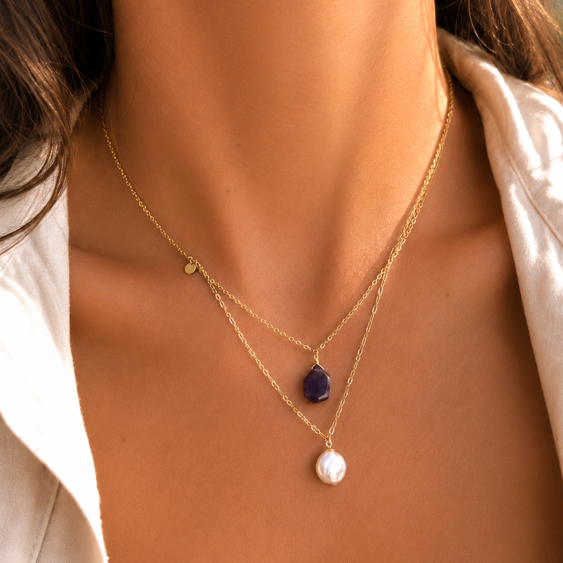 Blue Sapphire & pearl necklace - Ocean Grace