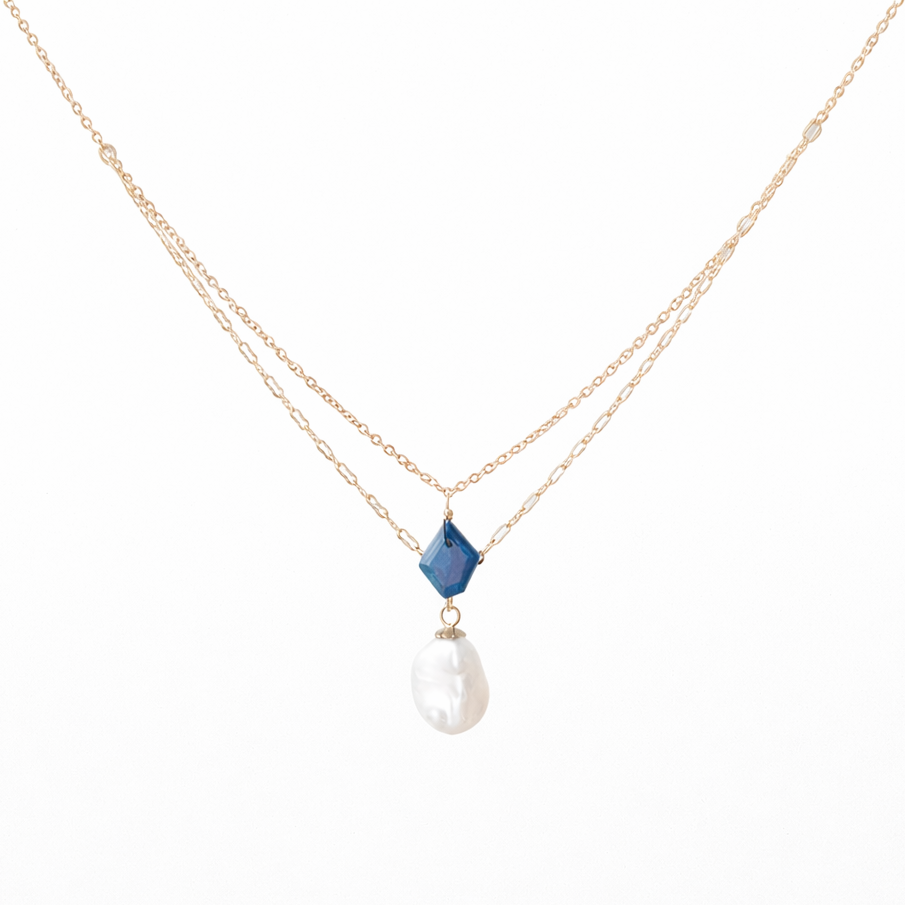 Blue Sapphire & pearl necklace - Ocean Grace