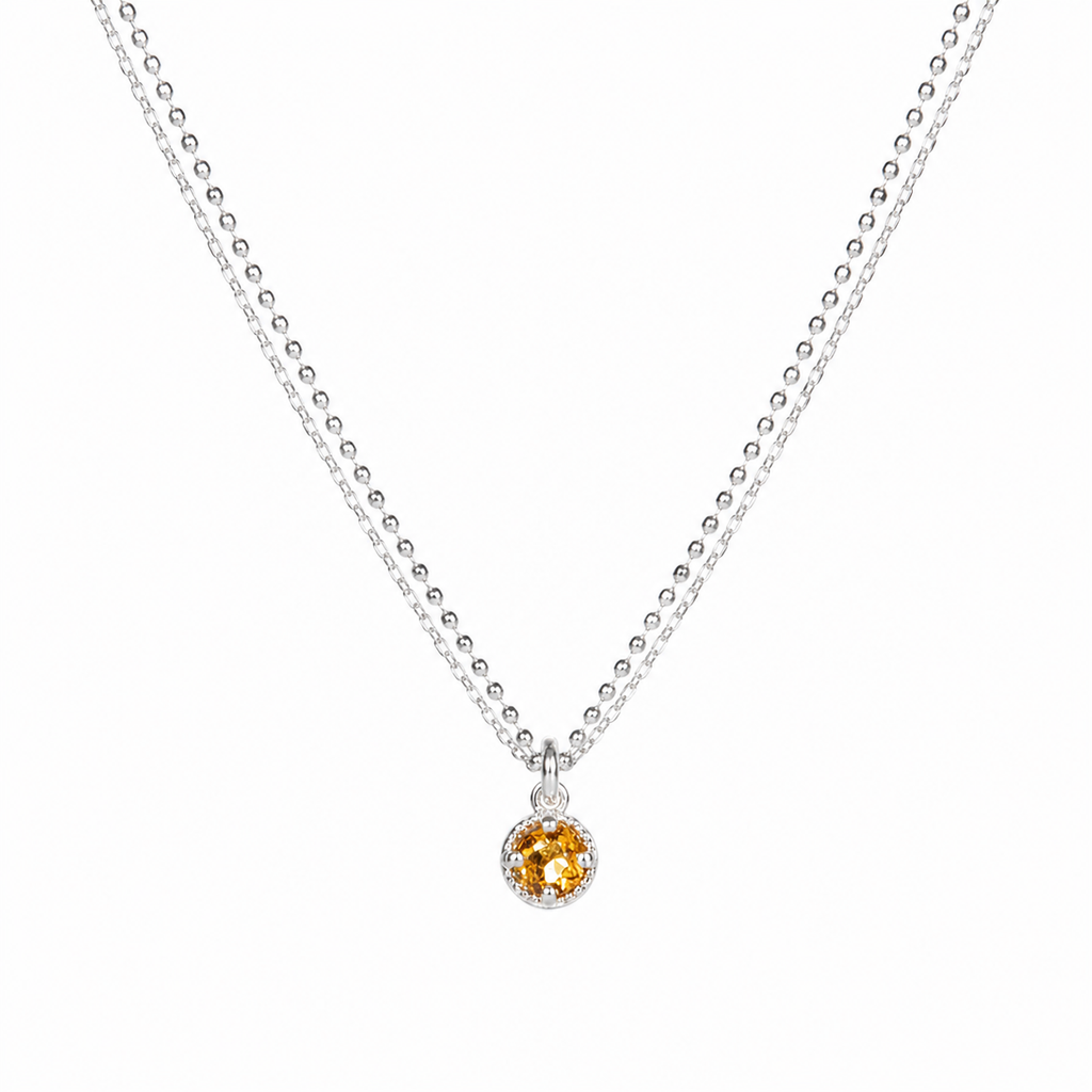 Citrine Double Chain Necklace - Sun Drop