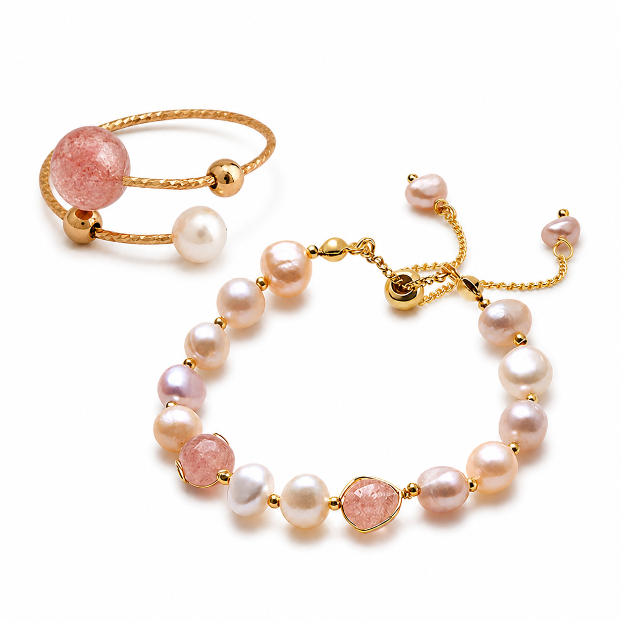Strawberry Quartz & Pearl Set - Blush Harmony