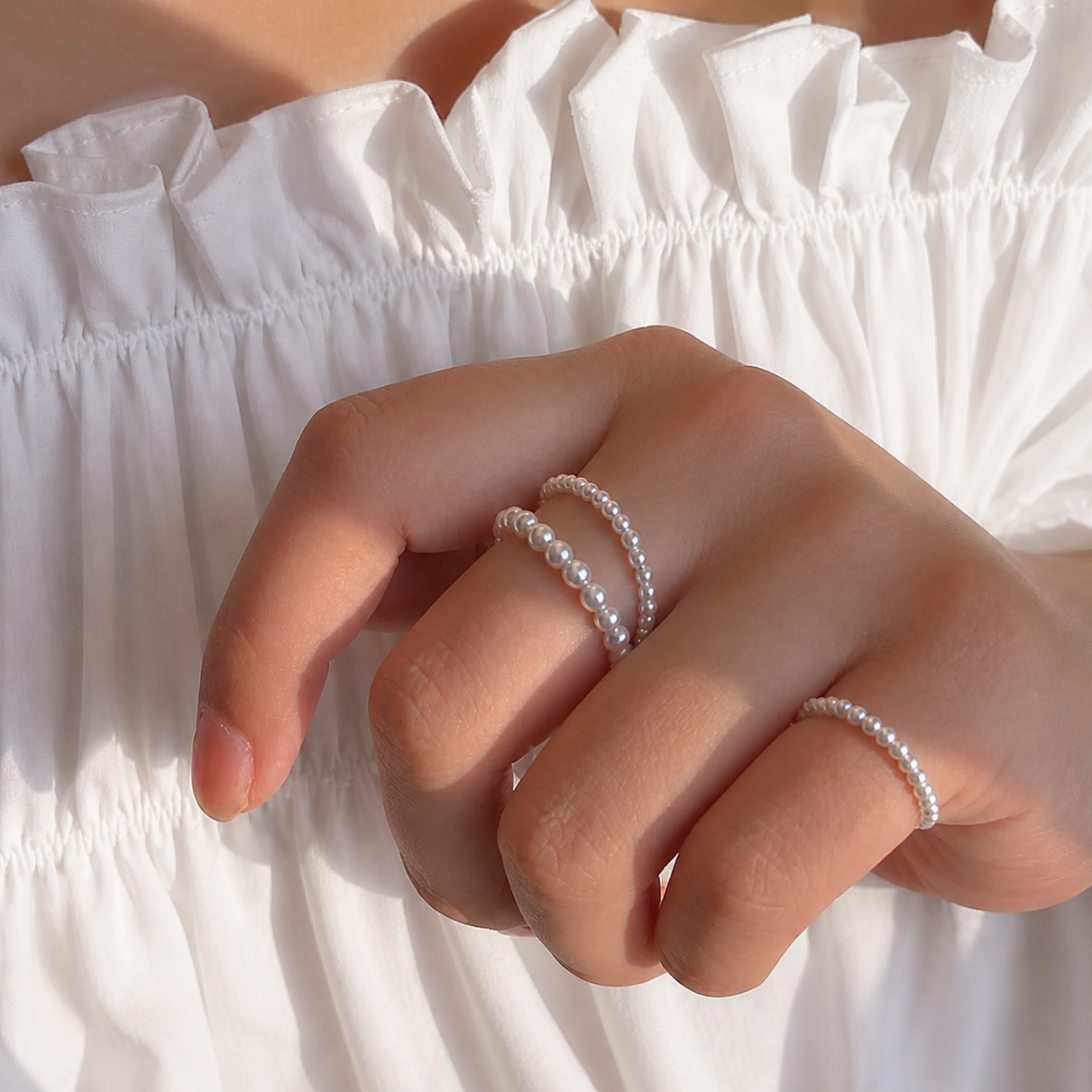 Tiny Natural Pearl Ring - Stackable - Pearl Whisper