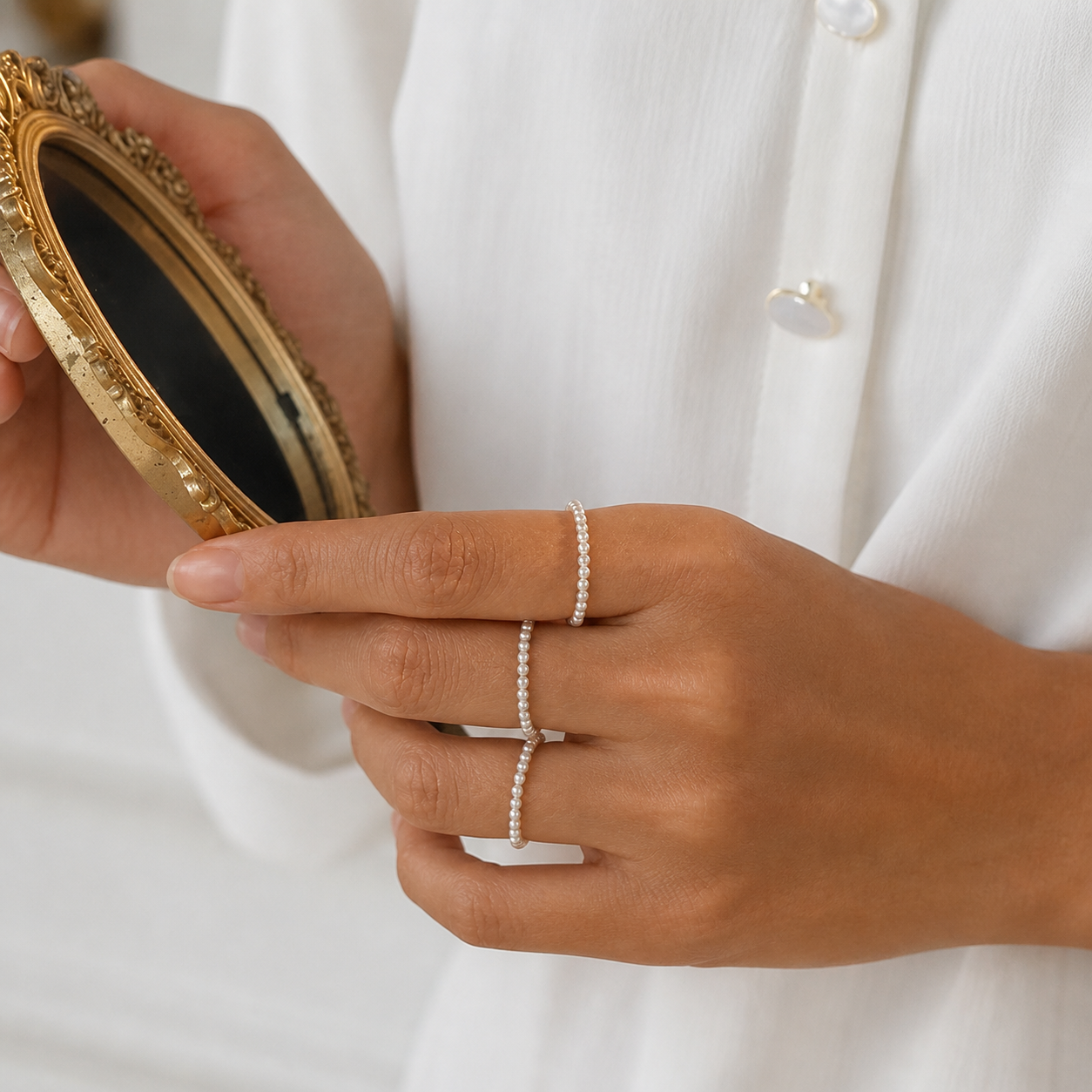 Tiny Natural Pearl Ring - Stackable - Pearl Whisper